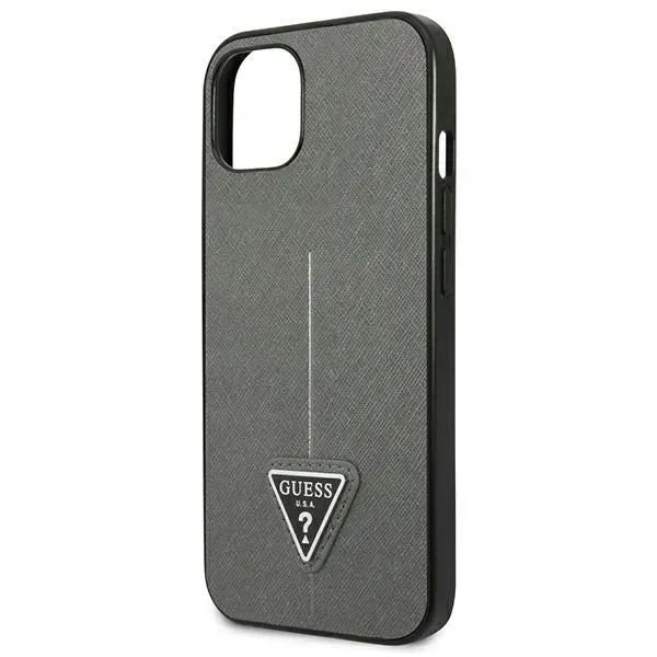 guess-saffiano-triangle-logo-case-etui-iphone-13-srebrny