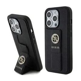 guess-grip-stand-4g-saffiano-strass-logo-etui-iphone-15-pro-max-czarny
