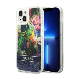 guess-liquid-glitter-flower-etui-iphone-14-niebieski