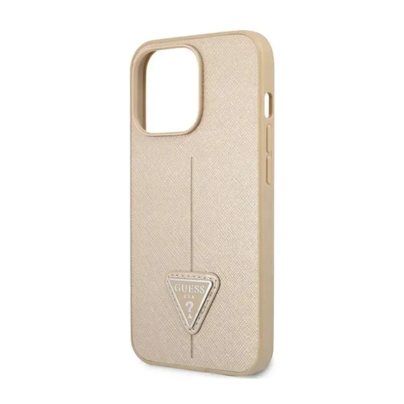 guess-saffiano-triangle-logo-case-etui-iphone-14-pro-max-bezowy
