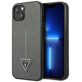 guess-saffiano-triangle-logo-case-etui-iphone-13-mini-srebrny