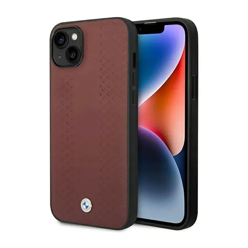 bmw-leather-diamond-pattern-etui-iphone-14-burgundowy