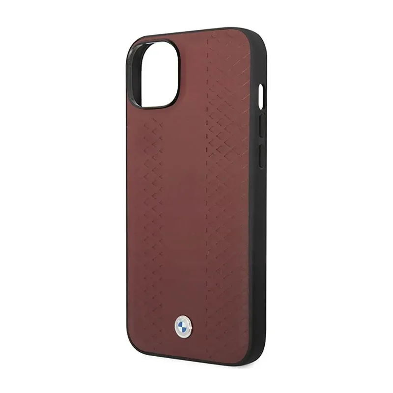 bmw-leather-diamond-pattern-etui-iphone-14-burgundowy