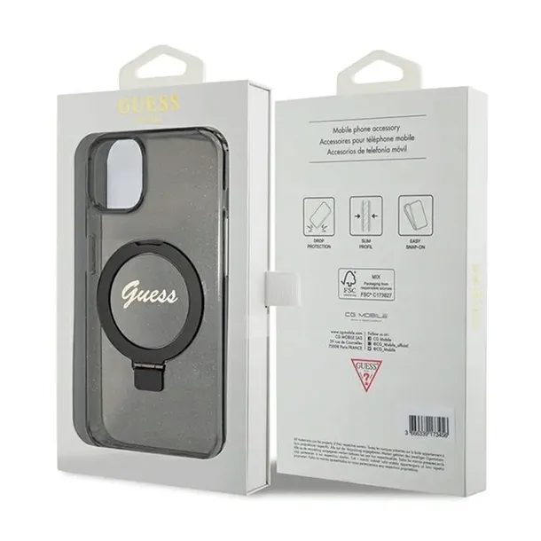 guess-ring-stand-script-glitter-magsafe-etui-iphone-15-czarny-zalaczone-wyposazenie-szklo-hartowane