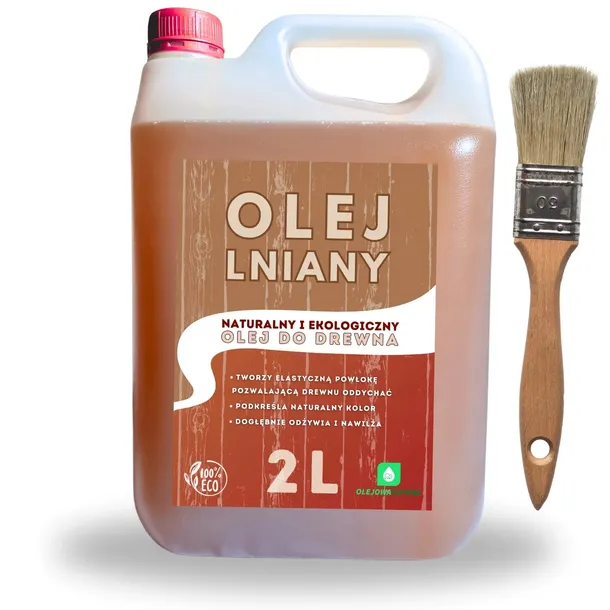 OLEJ LNIANY IMPREGNAT DO DREWNA NATURALNY I EKOLOGICZNY 2L + PĘDZEL