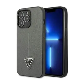 guess-saffiano-triangle-logo-case-etui-iphone-14-pro-max-srebrny
