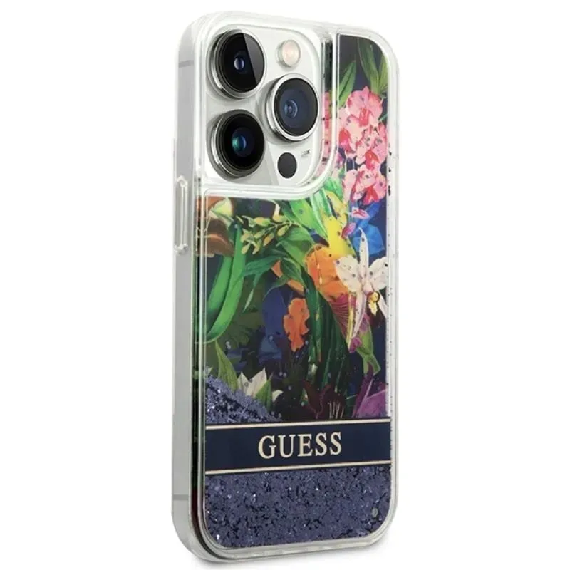 guess-liquid-glitter-flower-etui-iphone-14-pro-max-niebieski
