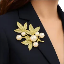 broszka-perelki-cyrkonie-elegancka-kwiatek-liscie