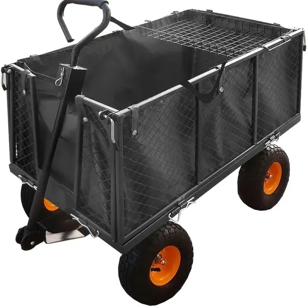 DUŻY WÓZEK OGRODOWY TRANSPORTOWY ROZKŁADANY PRZYCZEPKA 500KG BURTY 41cm