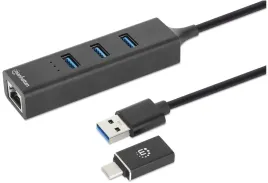 usb-hub-uh411-bk-3-portowy-usb-a-3-1-gen-1-z-adapterem-rj-45