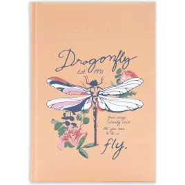 kalendarz-ksiazkowy-a5-2026-brzoskwiniowy-kobiecy-prezent-dragonfly-wzory