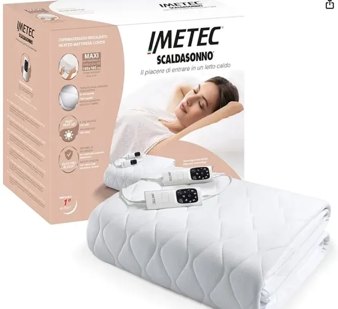 Koc elektryczny Imetec, 100% wełna, maxi 195x165cm, Włochy