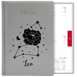 kalendarz-ksiazkowy-srebrny-planer-a5-2026-prezent-dla-zodiakary-leo-lew-wz