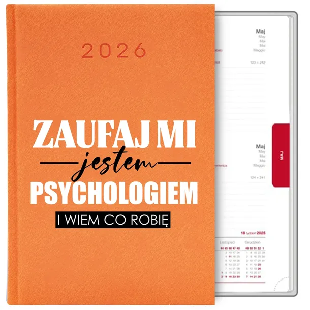 KALENDARZ POMARAŃCZOWY A5 2026 PREZENT DLA PSYCHOLOGA ZAFUAJ MI MIX WZORY
