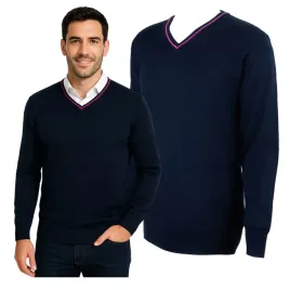 sweter-meski-granatowy-vneck-dlugi-rekaw-stylowy-rozowy-bawelna-akryl-2xl