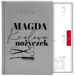 kalendarz-srebrny-a5-2026-prezent-dla-fryzjerki-krolowa-nozyczek-imie-wzory
