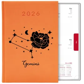 kalendarz-pomaranczowy-a5-2026-prezent-dla-zodiakary-gemini-bliznieta-wzory