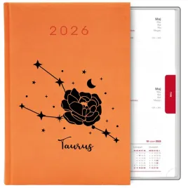 kalendarz-pomaranczowy-a5-2026-prezent-dla-zodiakary-taurus-byk-mix-wzory