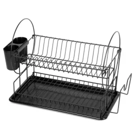2-x-ociekacz-suszarka-do-naczyn-dwupoziomowa-czarna-pojemna-uchwyt-na-deske
