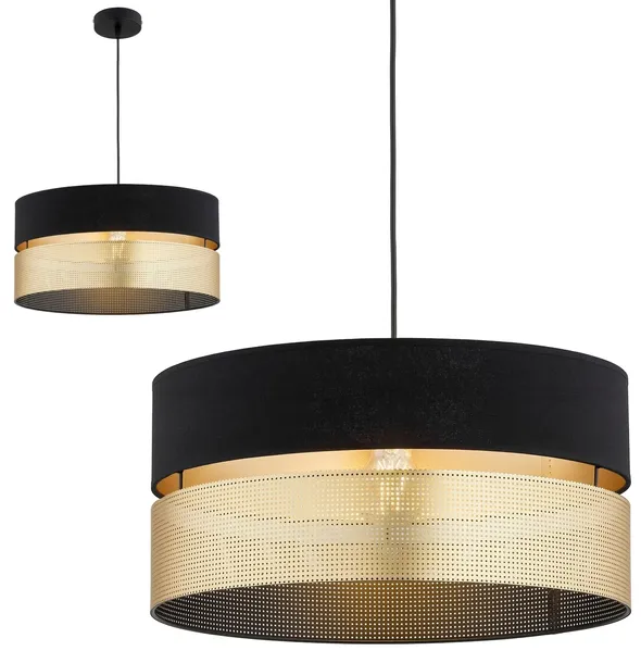 Lampa Wisząca Sufitowa Abażur Żyrandol Czarno Złoty 40 cmLed