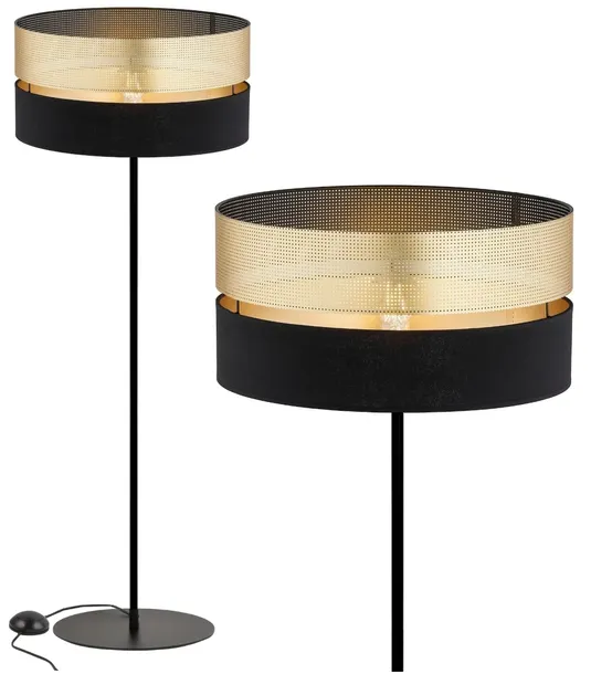 Lampa Podłogowa Stojąca Abażur Czarno Złoty 40 cm Led