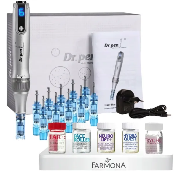 Dr Pen Derma Pen Ulitma M8S-W + 10x kartridż + 5x ampułki Farmona mix