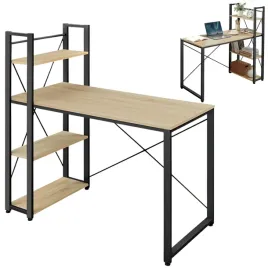 biurko-komputerowe-z-regalem-i-4-polkami-drewniane-metalowe