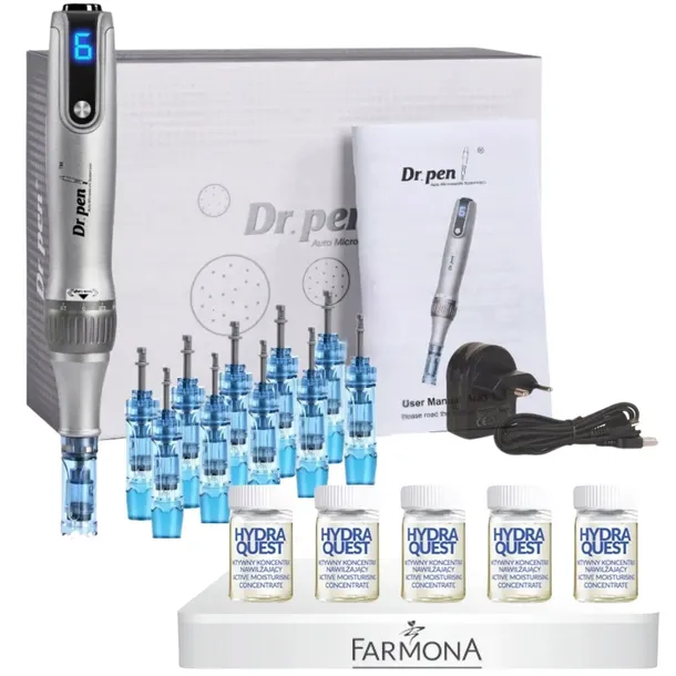 Dr Pen Derma Pen Ulitma M8S + 10x kartridż + 5x ampułki Farmona Hydra Quest