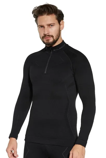 Bluza termoaktywna męska z zamkiem Brubeck Extreme Merino LS16100 czarny L