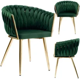 krzeslo-welurowe-plecione-cofton-gold-velvet-ciemnozielone