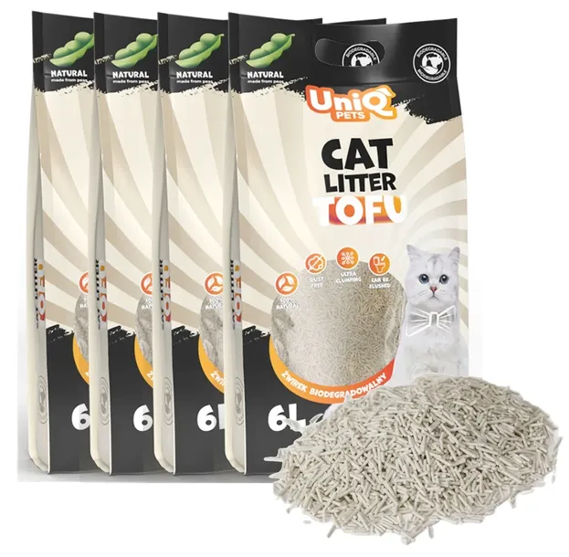 Żwirek dla kota TOFU biodegradowalny naturalny 2,5kg x4 UNIQ PETS 10kg|24 L