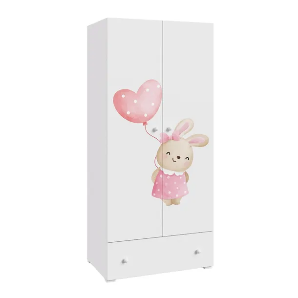 Szafa biała na ubrania dwudrzwiowa garderoba dziecięca nadruk Bunny STELLA