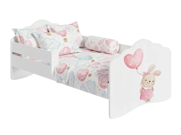 Łóżko dziecięce 140x70 białe pojedyncze barierka materac królik bunny FALA