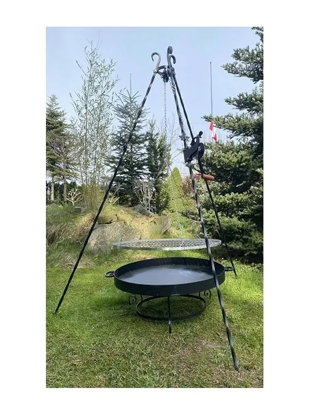 Grill ogrodowy 180 cm ruszt nierdzewny 70 cm palenisko 70 cm kołowrotek