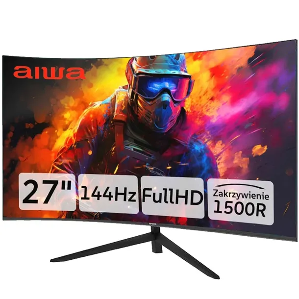 Monitor gamingowy AIWA 27” 1920x1080 144Hz HDMI bezramkowy zakrzywiony