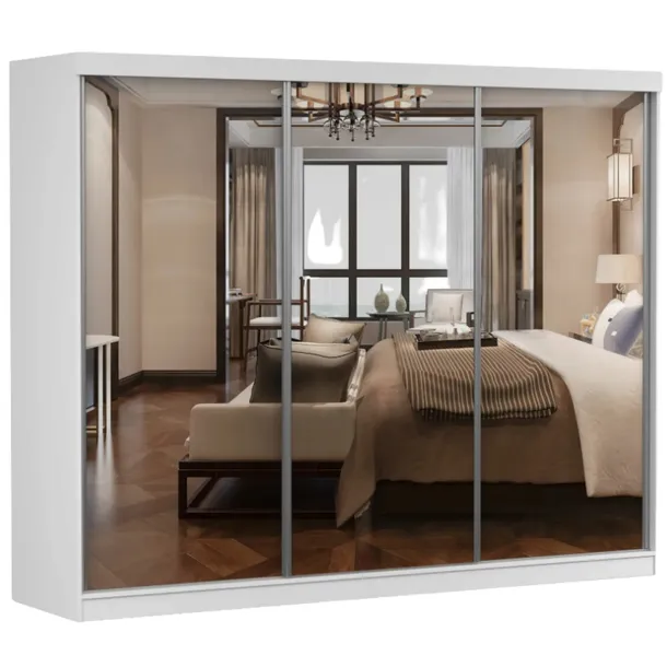 Szafa przesuwna MILAN 250x64 BIAŁY/BIAŁY+LUSTRO półki pojemna PRODUCENT