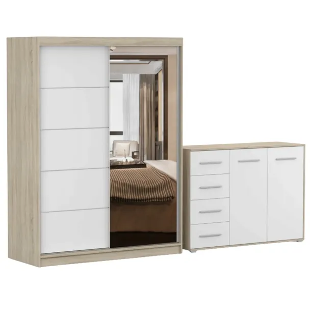 Zestaw VISTA 05 Szafa 150 Komoda FRIDA 01 135 półki SB PRODUCENT