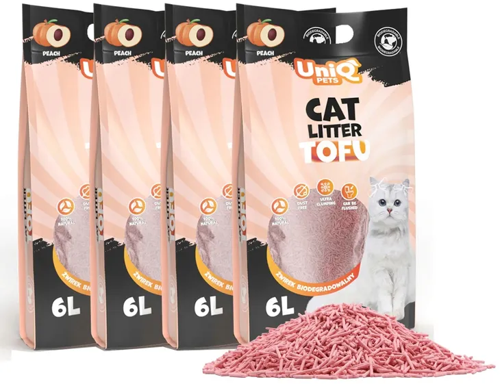 Żwirek dla kota TOFU brzoskwinia ekologiczny 2,5kg x4 UNIQ PETS 10kg|24L