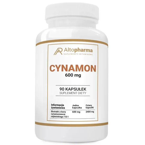 CYNAMON CEJLOŃSKI 600 mg Regulacja Cukru Metabolizm Trawienie 90 kap