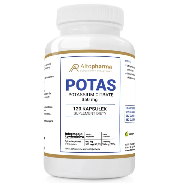 POTAS 350 mg Cytrynian Potasu Serce Układ Krwionośny Ciśnienie VEGE 120 kap