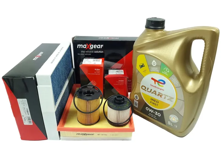 4 FILTRY MAXGEAR 5L OLEJU TOTAL 0W30 PEUGEOT 308 II 1.6 BLUEHDi