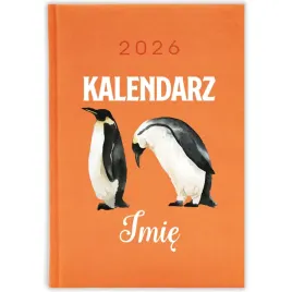 kalendarz-ksiazkowy-2026-pingwiny-imie-pomaranczowy-prezent-terminarz-wz