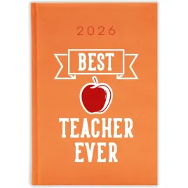 kalendarz-ksiazkowy-2026-best-teacher-ever-pomaranczowy-na-prezent-wzory