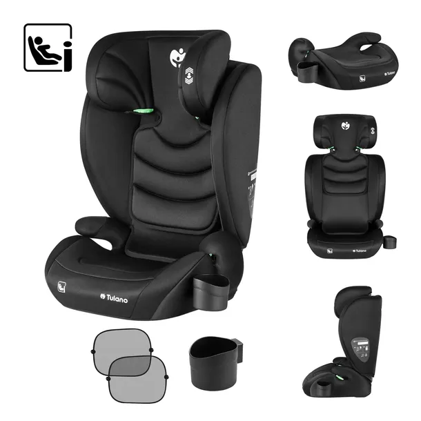 Fotelik samochodowy Tulano Joy poddupnik 100-150cm I-size 15-36 kg Czarny