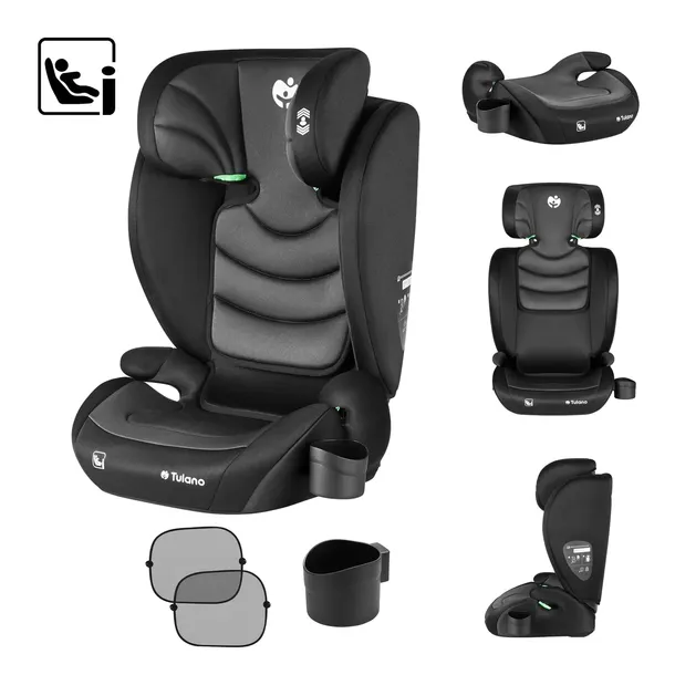 Fotelik samochodowy Tulano Joy poddupnik 100-150cm I-size 15-36 kg Szary