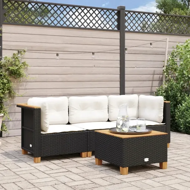 vidaXL Sofa ogrodowa z poduszkami, 3-osobowa, czarna, polirattan