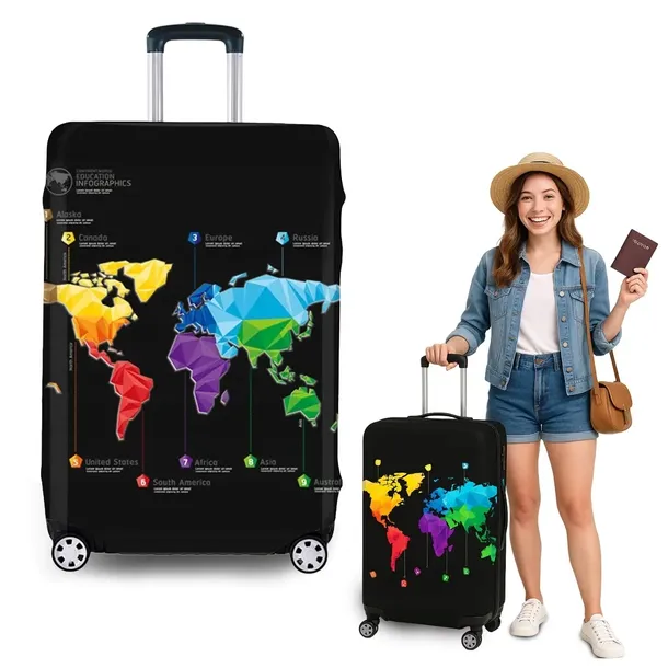 Pokrowiec Na Walizkę Podróżną Ochronny Etui Mapa Świata XL Bagaż 55x75x35cm