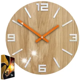 zegar-scienny-debowy-drewniany-kwarcowy-arabic-wood-whiteandorange