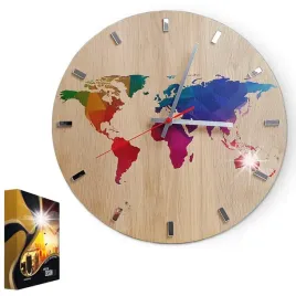 zegar-scienny-drewniany-debowy-akrylowy-kwarcowy-mapa-wood-kolor