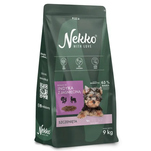 Nekko PUPPY Indyk Jagnięcina Sucha Karma dla szczeniąt małe rasy 9kg